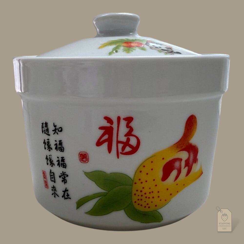 Classic Jingdezhen Porcelain Lidded Stew Cup w/ Spoon Notch